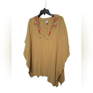REMIXMESS  Asymmetrical Dolman Sleeve Tunic Linen Cotton Oversized Embroidered